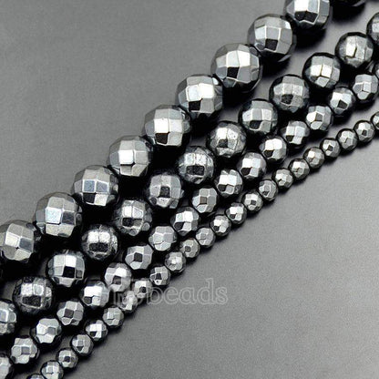 Natural Black Faceted Hematite Beads, Round, 2-10mm 15.5 inch strand 