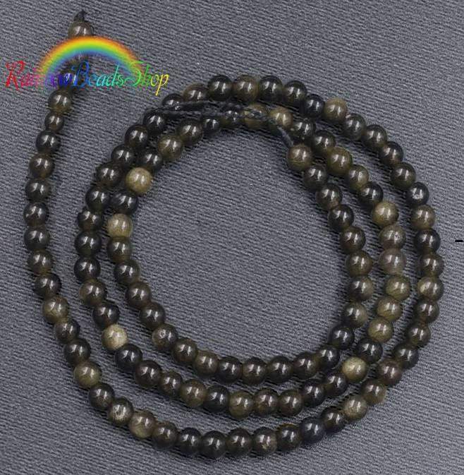 Natural Black Golden Obsidian beads, Round Gemstone, 4-18mm, 15.5''' strand 