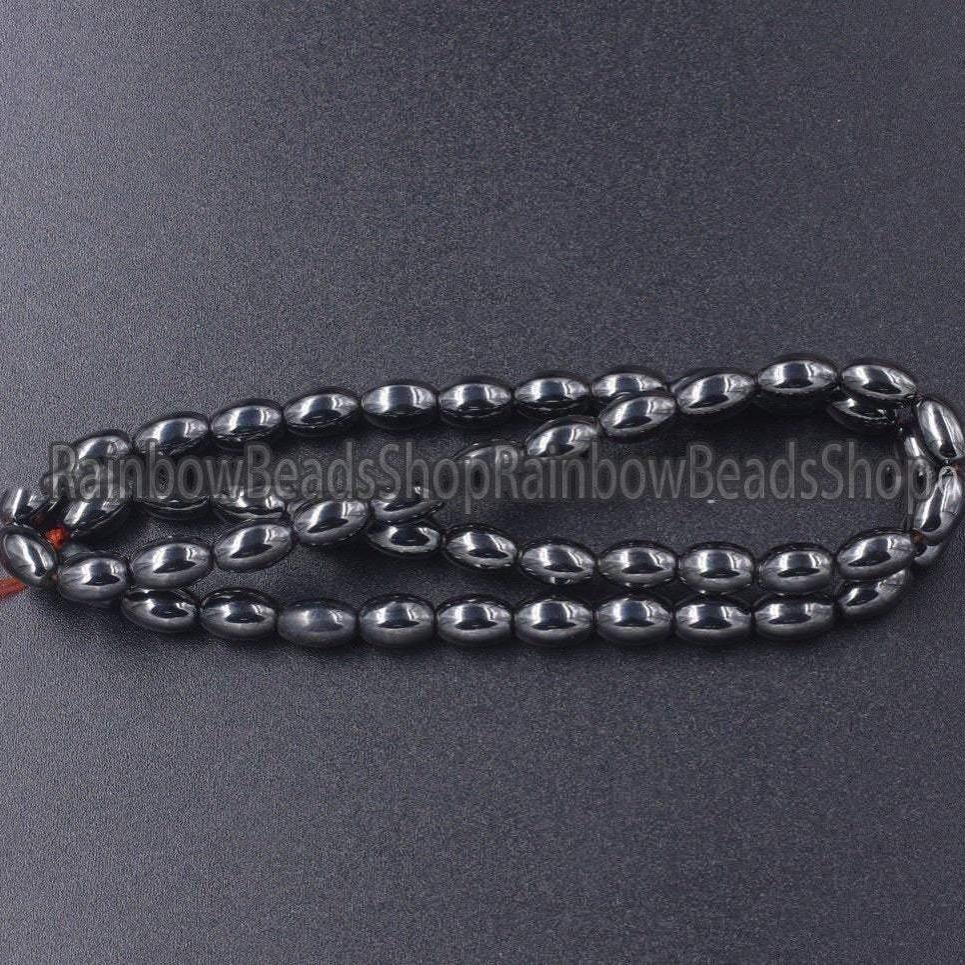 Natural Black Hematite, shape Rice, Oval, Drum, MAGNETIC 
