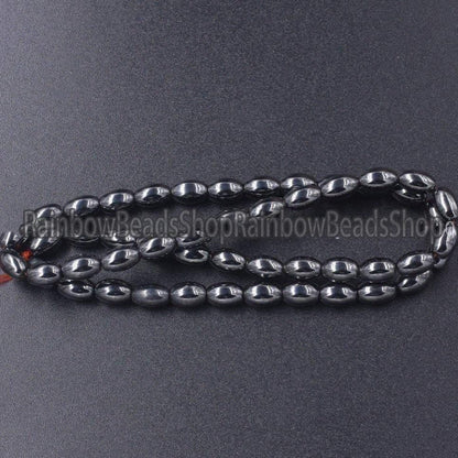 Natural Black Hematite, shape Rice, Oval, Drum, MAGNETIC 