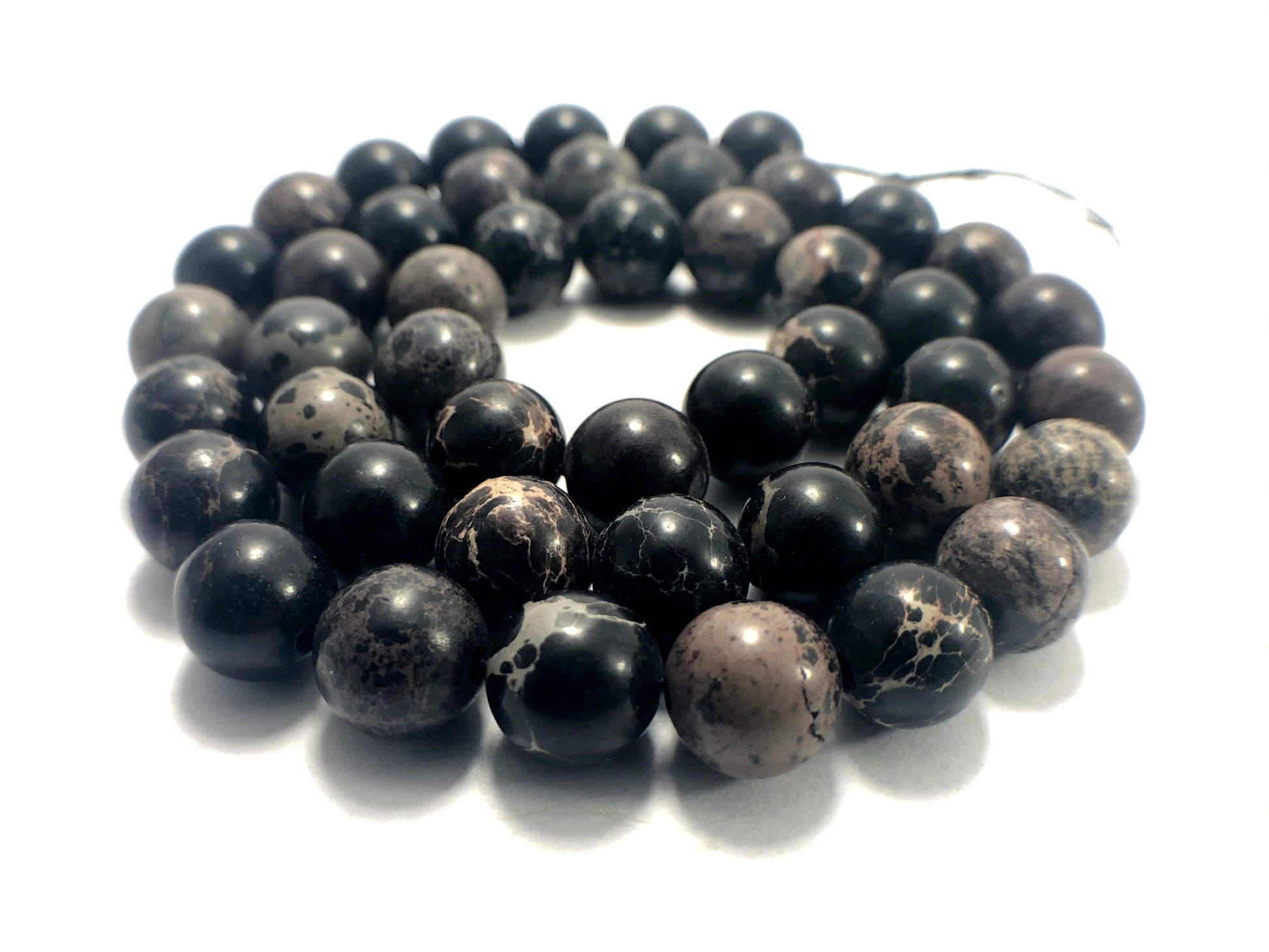 Natural Black Sea Sediment Jasper Beads, Round 4-12 mm, 15.5 strand 