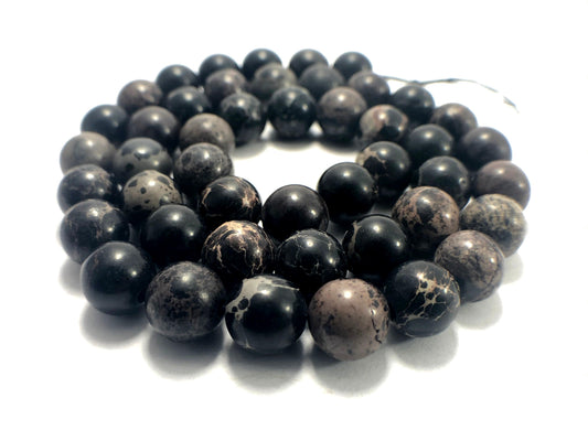 Natural Black Sea Sediment Jasper Beads, Round 4-12 mm, 15.5 strand 