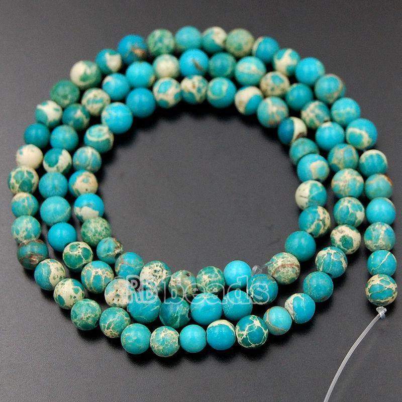 Natural Blue Sea Sediment Jasper Beads, Round 4-10mm, 15.5 strand 