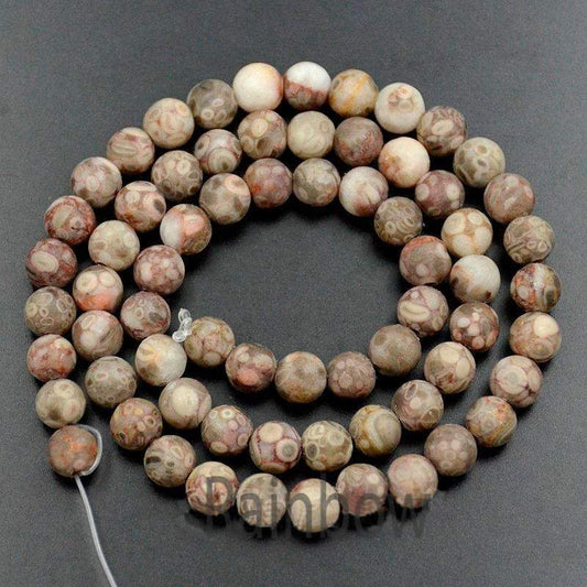 Natural Brown Fossil Coral Beads, Round, 15.5'' Full Strand 
