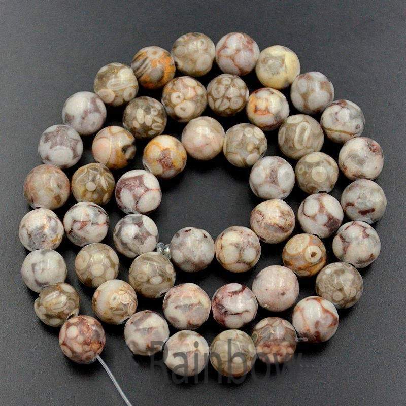 Natural Brown Fossil Coral Beads, Round, 15.5'' Full Strand 