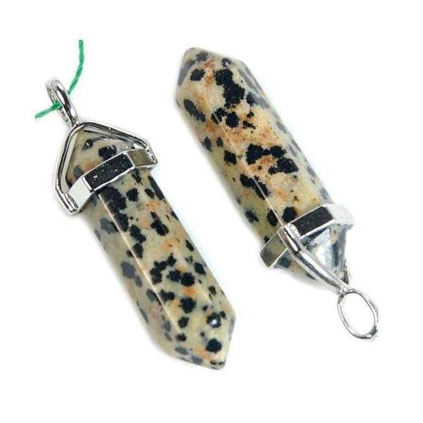 Natural Dalmatian Jasper double Terminated Point Pendant Gemstone Rock Crystal healing point chakra Reiki pendant bead, Chakra Stone 