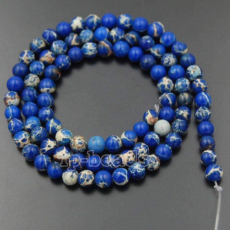 Natural Dark Blue Sea Sediment Jasper Beads, Round 4-12mm, 15.5 str. 