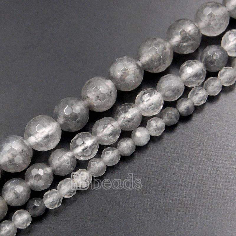 Natural Faceted Cloudy Gemstone Quartz Beads, Jewelry Loose 4mm 6mm 8mm  Gray Quartz Stone Round  Beads, For Jewelry making and Beading 