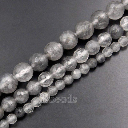 Natural Faceted Cloudy Gemstone Quartz Beads, Jewelry Loose 4mm 6mm 8mm  Gray Quartz Stone Round  Beads, For Jewelry making and Beading 