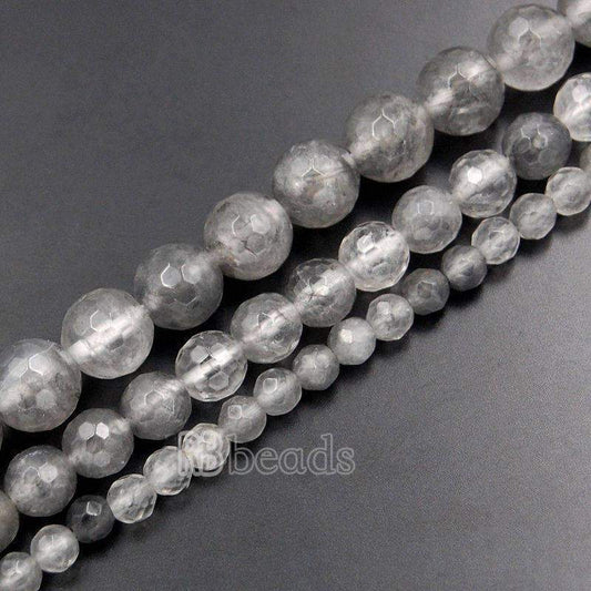 Natural Faceted Cloudy Gemstone Quartz Beads, Jewelry Loose 4mm 6mm 8mm  Gray Quartz Stone Round  Beads, For Jewelry making and Beading 