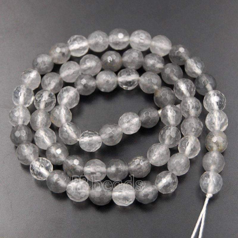 Natural Faceted Cloudy Gemstone Quartz Beads, Jewelry Loose 4mm 6mm 8mm  Gray Quartz Stone Round  Beads, For Jewelry making and Beading 