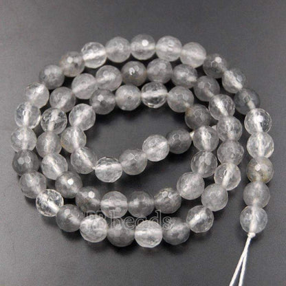 Natural Faceted Cloudy Gemstone Quartz Beads, Jewelry Loose 4mm 6mm 8mm  Gray Quartz Stone Round  Beads, For Jewelry making and Beading 