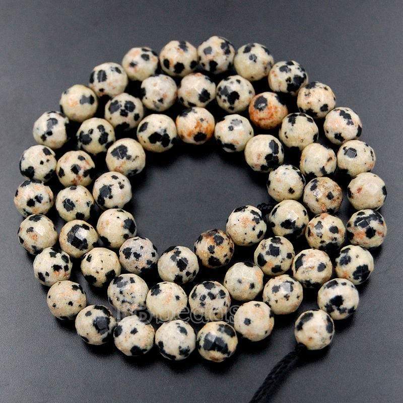 Natural Faceted Dalmatian Jasper Beads, 4-10mm Round, 15.5'' strand 