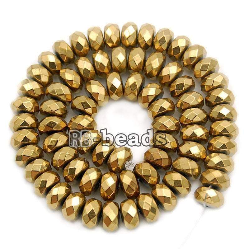 Natural Faceted Gold Hematite Rondelle Beads,  2-10mm  16'' strand 