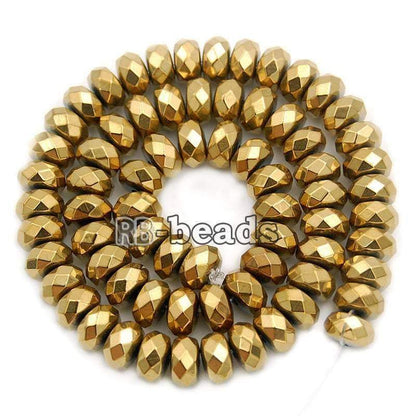 Natural Faceted Gold Hematite Rondelle Beads,  2-10mm  16'' strand 