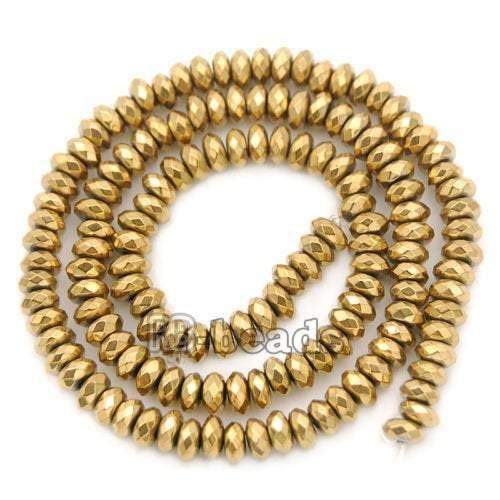 Natural Faceted Gold Hematite Rondelle Beads,  2-10mm  16'' strand 