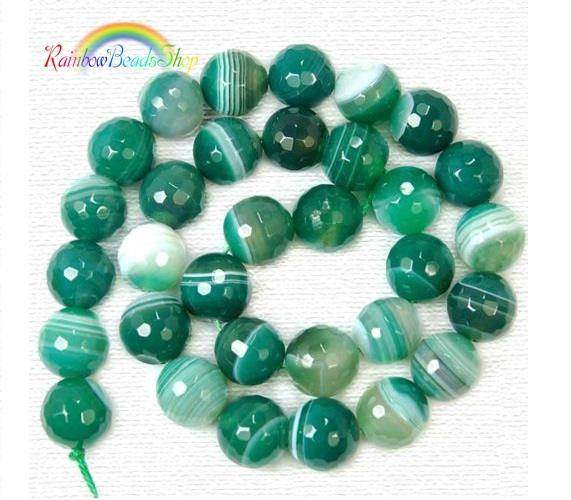 Natural Faceted Green Stripe Agate beads, Round 6-10mm, 15.5'' strand 