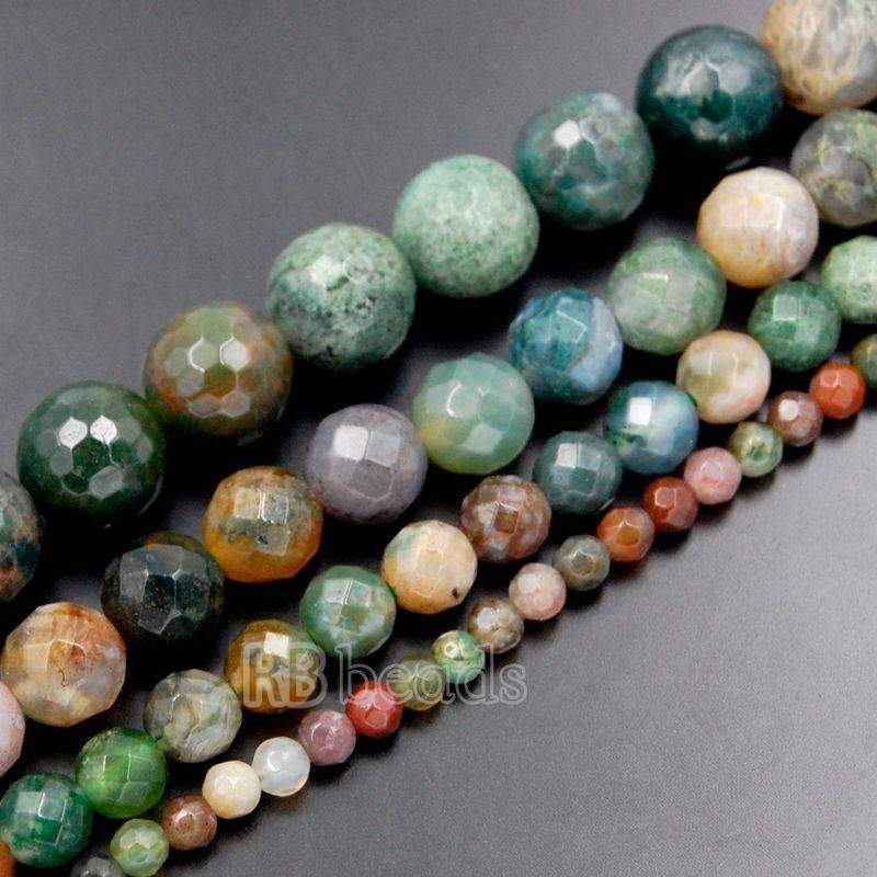 Natural Faceted Indian Agate Beads, Round, 4-12mm, 15.5" full strand 