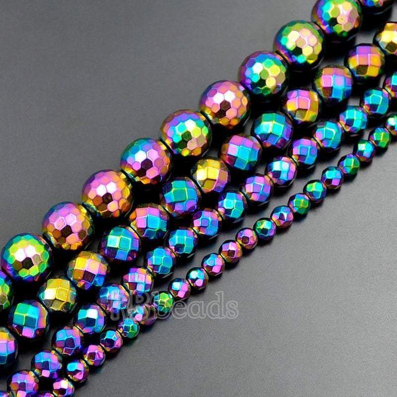 Natural Faceted Multi Color Hematite Beads, Round  15.5''' full strand 
