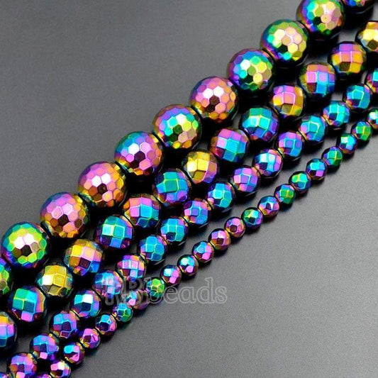 Natural Faceted Multi Color Hematite Beads, Round  15.5''' full strand 