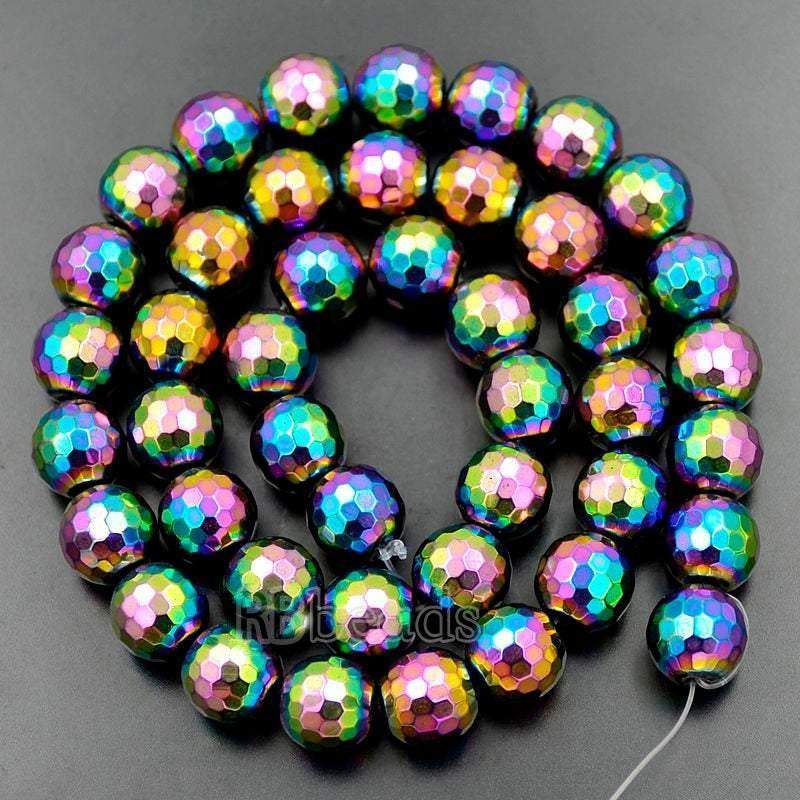 Natural Faceted Multi Color Hematite Beads, Round  15.5''' full strand 