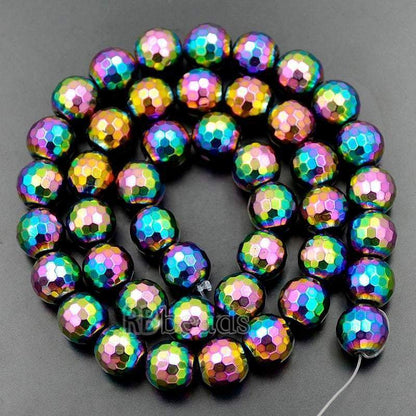 Natural Faceted Multi Color Hematite Beads, Round  15.5''' full strand 