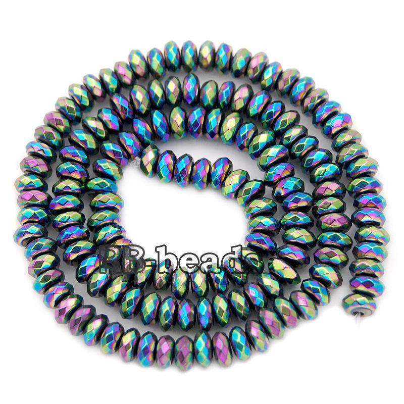 Natural Faceted Multicolor Hematite Rondelle Beads, 2-10mm 16'' strand 