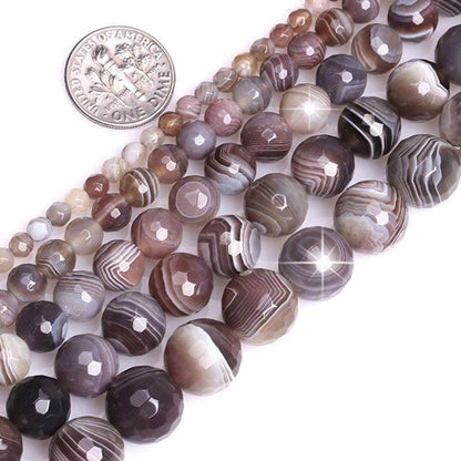 Natural Faceted Persian Botswana Agate Beads, Round 6-14mm 15.5'' str 