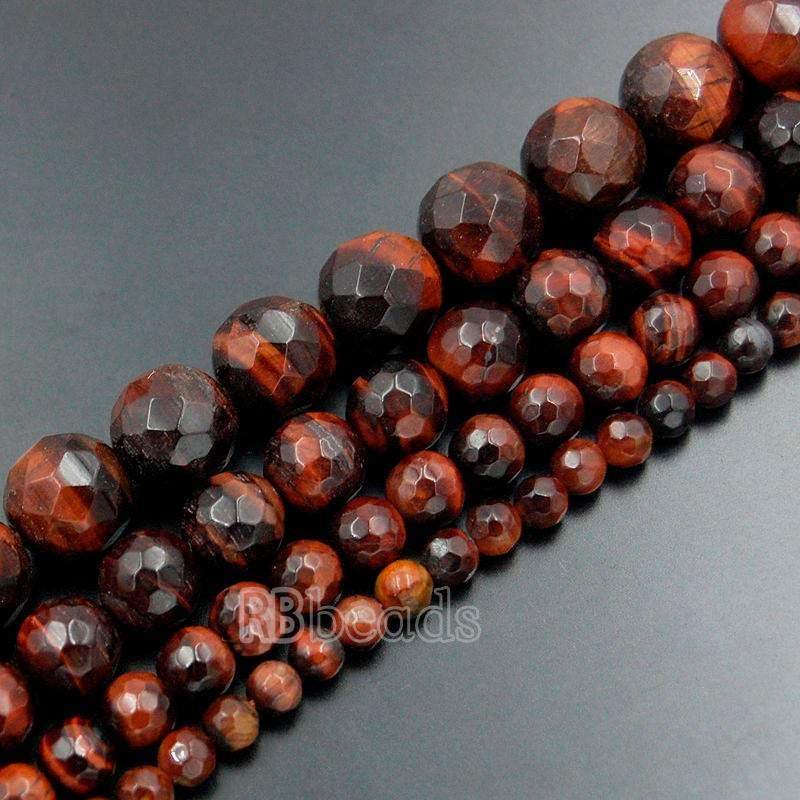 Natural Faceted Red Tiger Eye Beads, 4mm 6mm 8mm 10mm Gemstone Beads,  Round Jewelry Spacer Stone Beads, 15''5 strand 