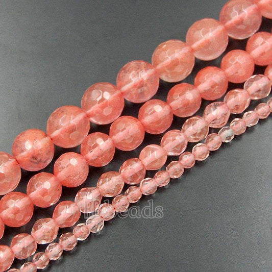Natural Faceted Rose Cherry Quartz Beads, 4mm 6mm 8mm 10mm 12mm Round Jewelry Gemstone Stone Beads, 15'5 st. For Jewelry making and Beading 