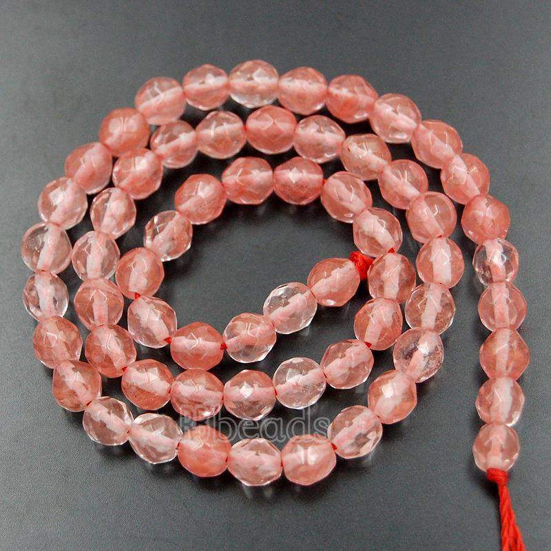 Natural Faceted Rose Cherry Quartz Beads, 4mm 6mm 8mm 10mm 12mm Round Jewelry Gemstone Stone Beads, 15'5 st. For Jewelry making and Beading 