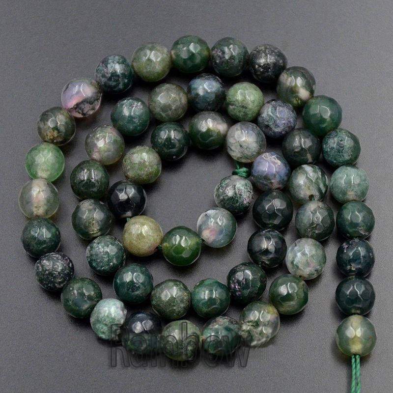 Natural Faceted Round Moss Agate beads, 4-12mm, 15.5'' inch strand 