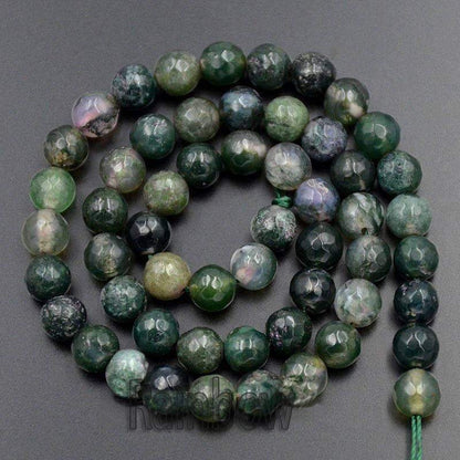 Natural Faceted Round Moss Agate beads, 4-12mm, 15.5'' inch strand 