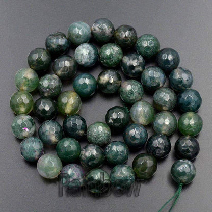 Natural Faceted Round Moss Agate beads, 4-12mm, 15.5'' inch strand 