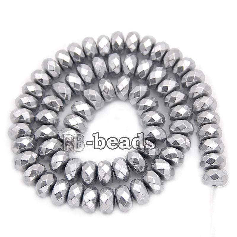 Natural Faceted Silver Hematite Rondelle Beads,  2-10mm  16'' strand 