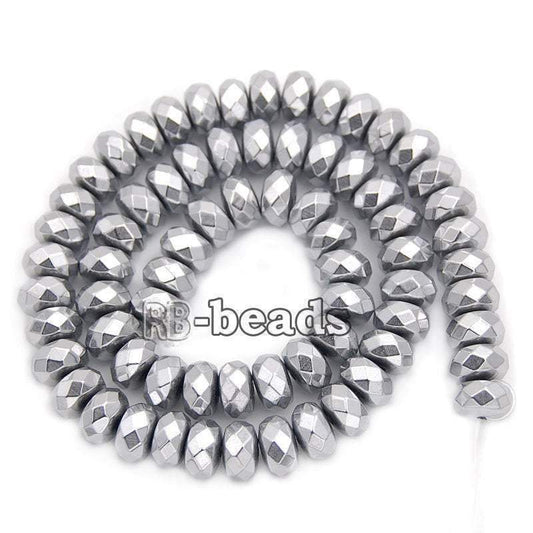 Natural Faceted Silver Hematite Rondelle Beads,  2-10mm  16'' strand 