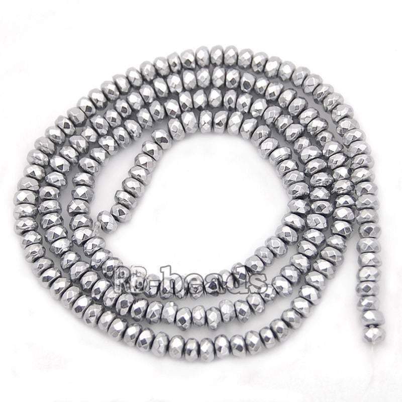 Natural Faceted Silver Hematite Rondelle Beads,  2-10mm  16'' strand 