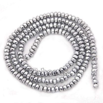 Natural Faceted Silver Hematite Rondelle Beads,  2-10mm  16'' strand 