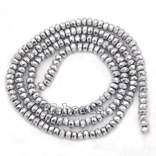Natural Faceted Silver Hematite Rondelle Beads,  2-10mm  16'' strand 