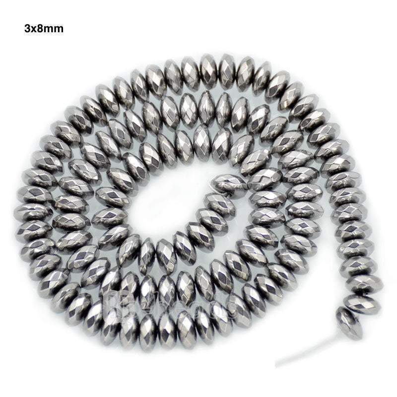 Natural Faceted Silver Hematite Rondelle Beads,  2-10mm  16'' strand 