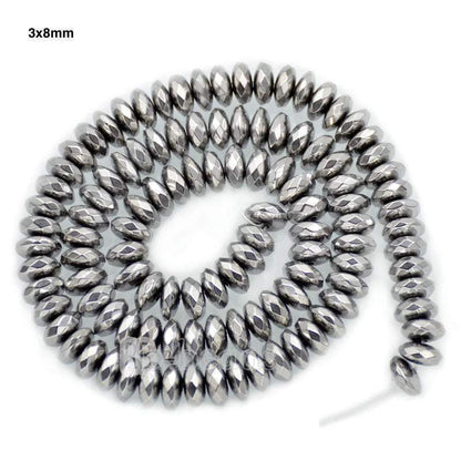 Natural Faceted Silver Hematite Rondelle Beads,  2-10mm  16'' strand 