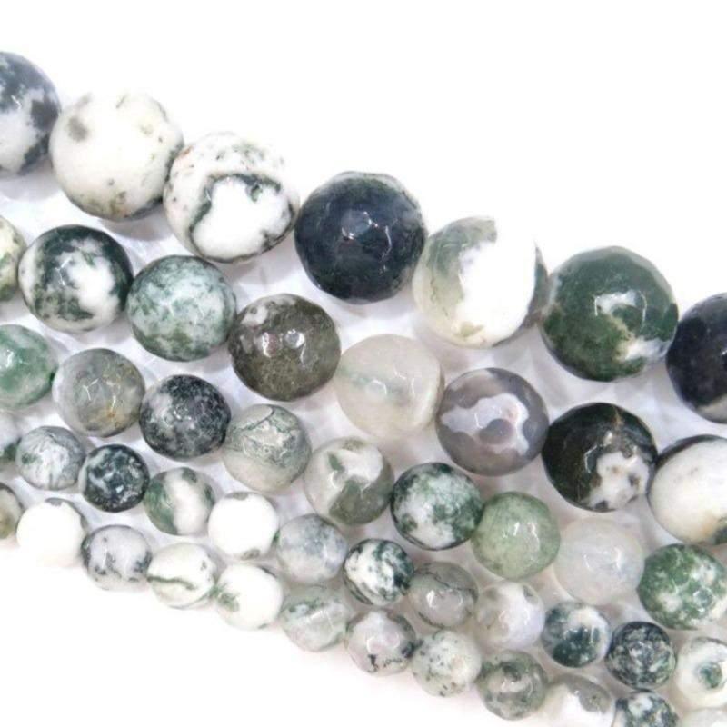 Natural Faceted Tree Agate Beads, Round 6-10mm, 15.5'' inch strand 