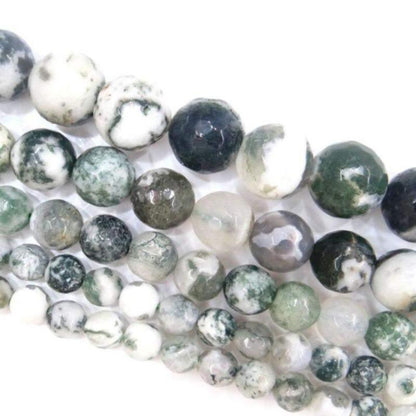 Natural Faceted Tree Agate Beads, Round 6-10mm, 15.5'' inch strand 