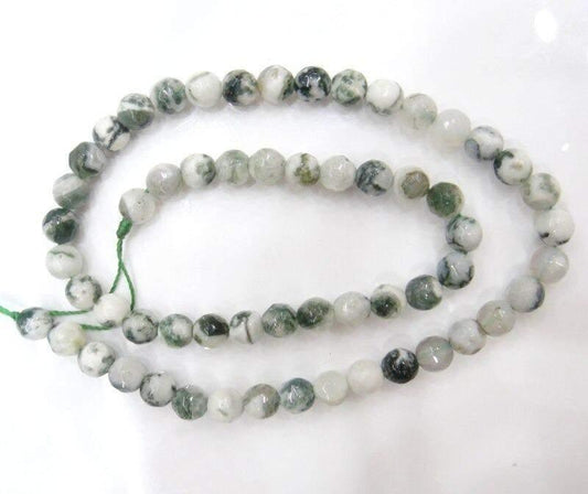 Natural Faceted Tree Agate Beads, Round 6-10mm, 15.5'' inch strand 