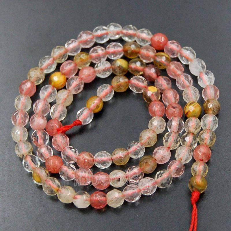 Natural Faceted Volcano Cherry Quartz Beads, 4mm 6mm 8mm 10mm 12mm Round Jewelry Gemstone Stone Beads, For Jewelry making and Beading 