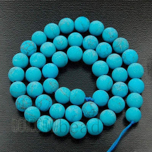 Natural Frosted Blue Turquoise Beads, Matte Gemstone Beads, Stone Round Natural Beads, 4mm 6mm 8mm 10mm 12mm 15' strand 