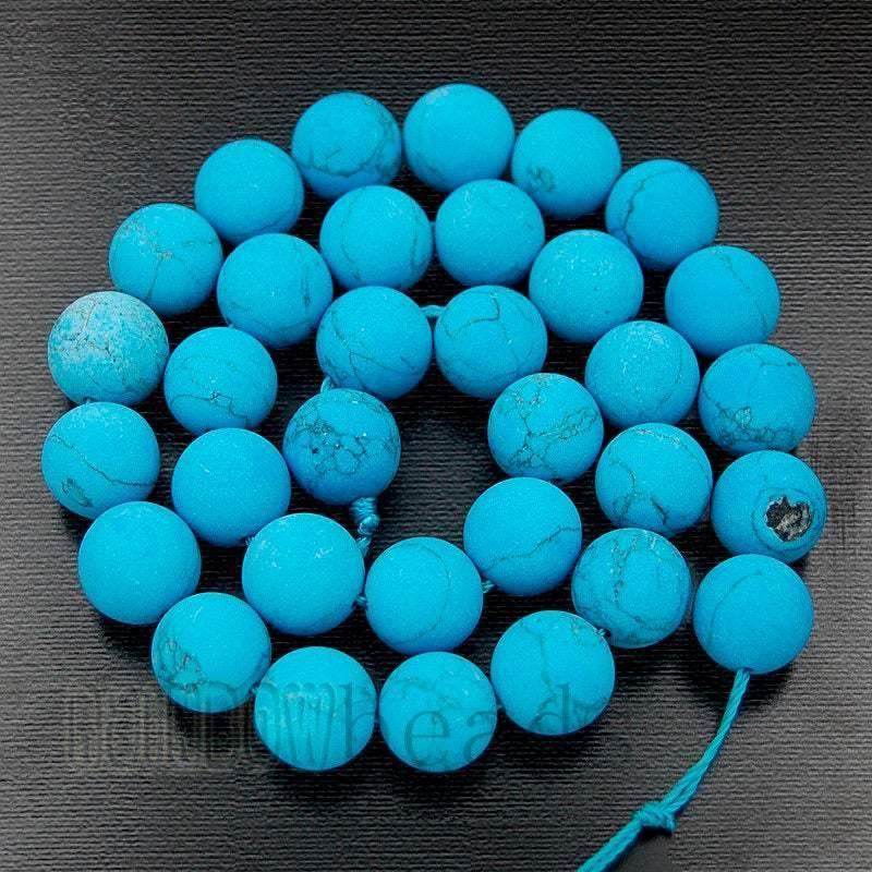 Natural Frosted Blue Turquoise Beads, Matte Gemstone Beads, Stone Round Natural Beads, 4mm 6mm 8mm 10mm 12mm 15' strand 
