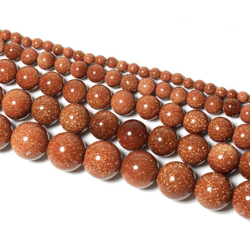 Natural Gold Sandstone Goldstone Beads,  Round, 15.5'' inch strand 