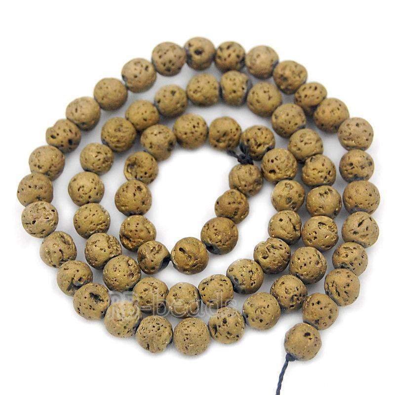 Natural Gold Volcanic Lava Beads Titanium Coated, 4-12mm Round Jewelry Gemstone, 15.5'' strand 