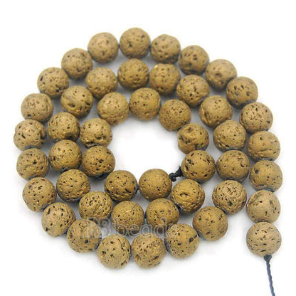 Natural Gold Volcanic Lava Beads Titanium Coated, 4-12mm Round Jewelry Gemstone, 15.5'' strand 